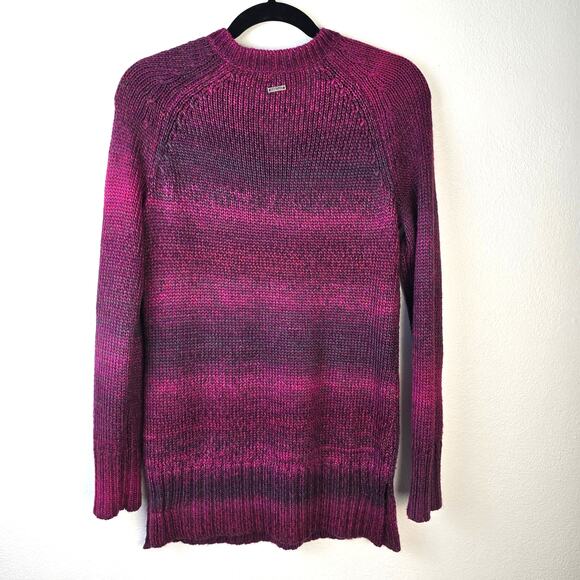 Prana Leisel Cable Knit Sweater Women's L Plum Ombre V Neck Longline Outdoorcore - Picture 2 of 10